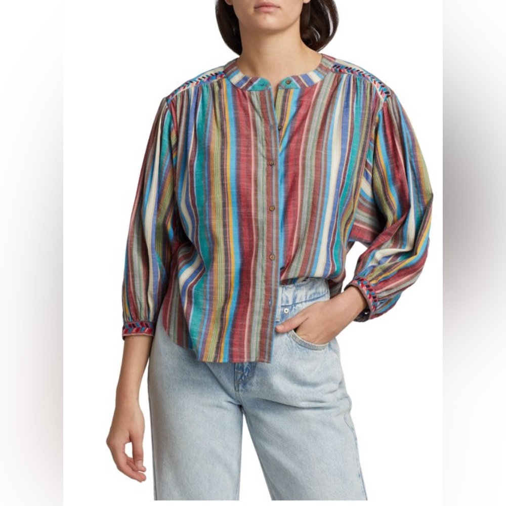 Euc Xirena Striped Button Down Charley Blouse - image 1